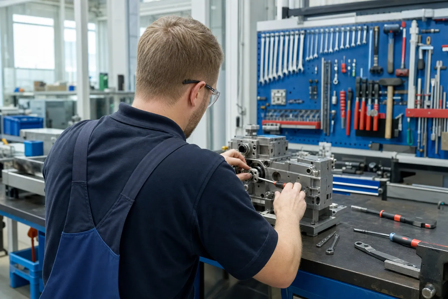 Industriemechaniker instandsetzt ein Maschinenmodul