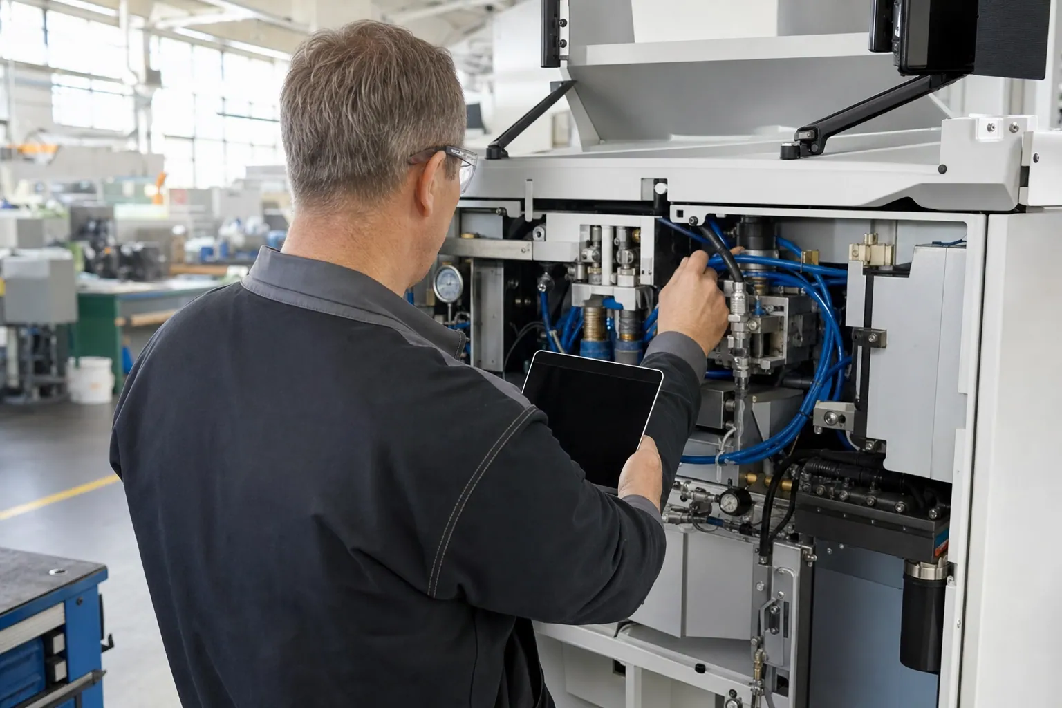 Instandhalter diagnostiziert eine Produktionsanlage