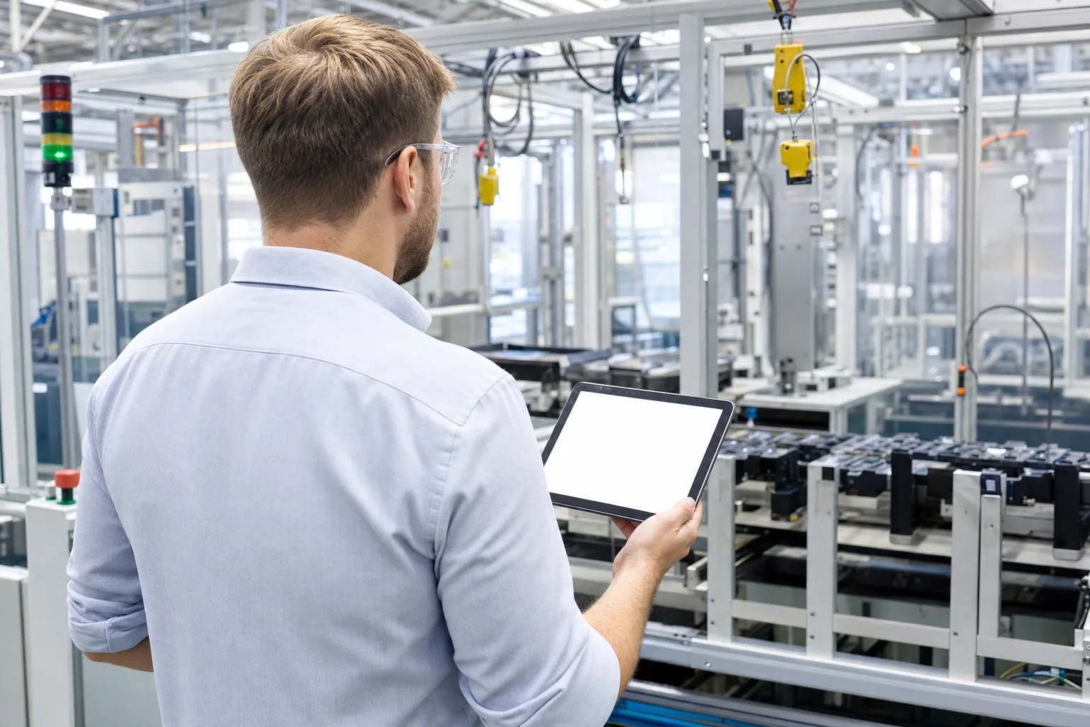 Prozessingenieur beobachtet einen Arbeitsplatz an der Linie