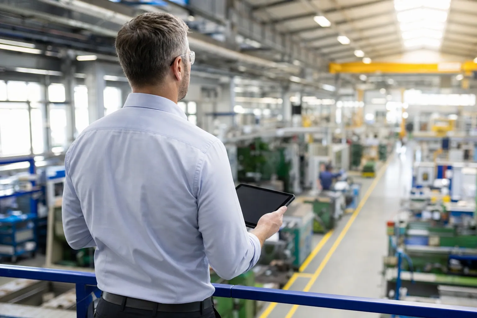 Werksleiter im Kurzgespräch an der Produktionsachse