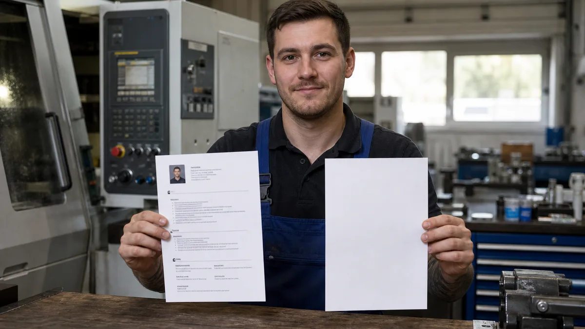 CNC-Fräser mit Lebenslauf statt Motivationsschreiben in der Werkstatt