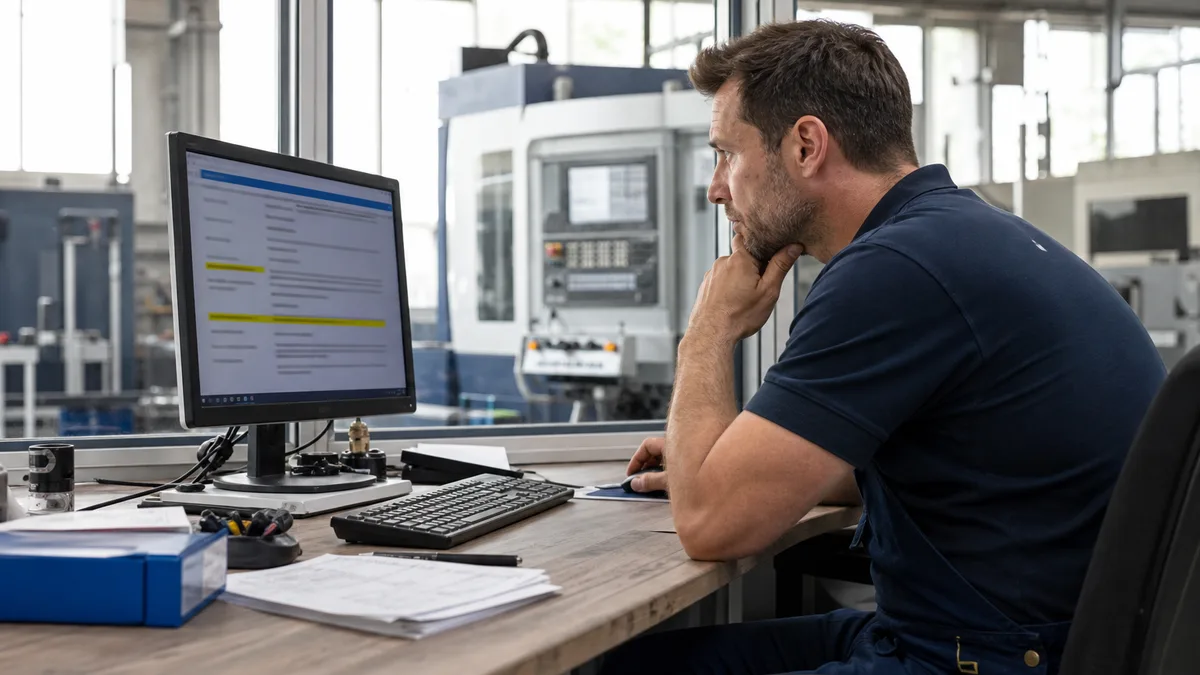 Stellenanzeige mit Englisch-Anforderung und Industriemechaniker am Arbeitsplatz