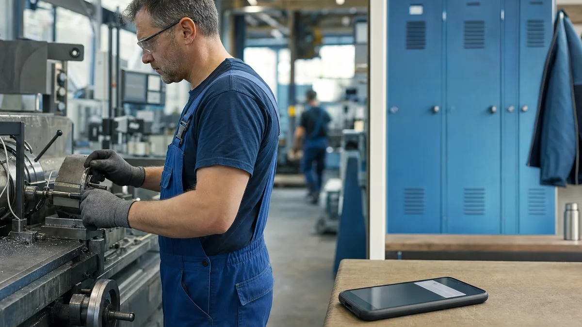 Erfahrener Produktionsfacharbeiter arbeitet, Jobportal-Benachrichtigung ignoriert