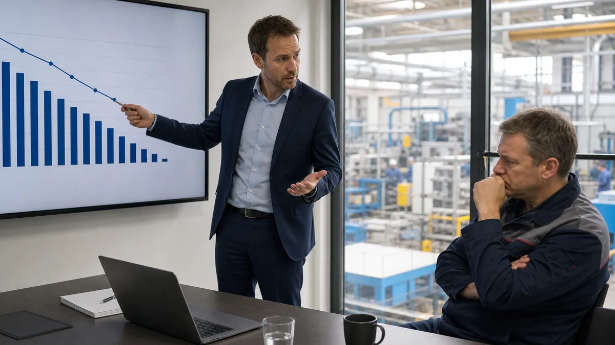 Personalberater erklärt eine „Markt ist leer"-Statistik einem skeptischen Werksleiter