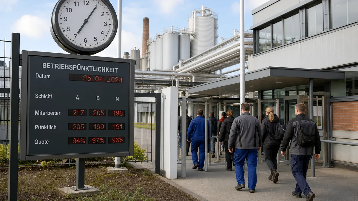 Pünktlicher Schichtarbeiter wartet am Linienstart auf verspäteten Kollegen
