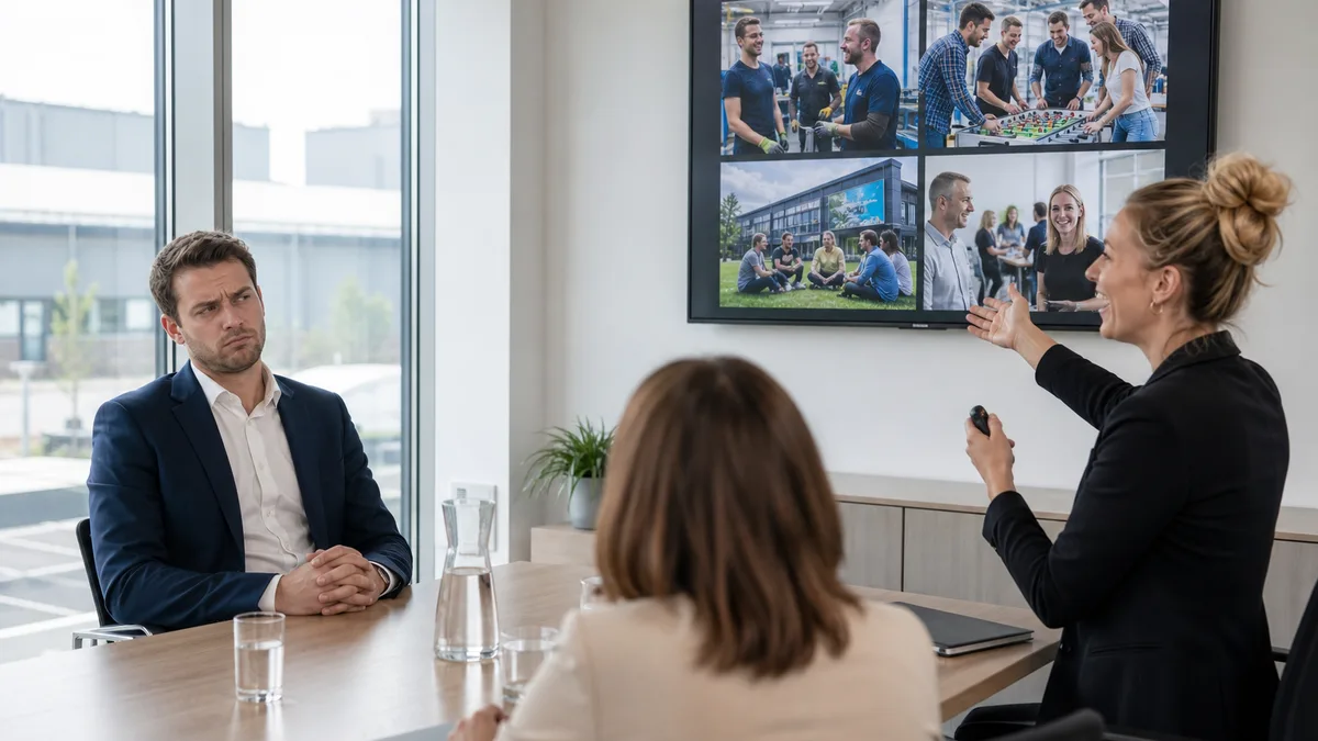 Bewerberin skeptisch bei zu positiver Employer-Branding-Präsentation